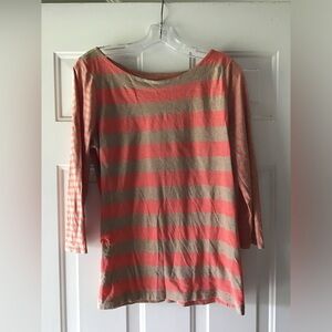 LOFT Striped Coral and Beige Elbow length Sleeve Top - size Large